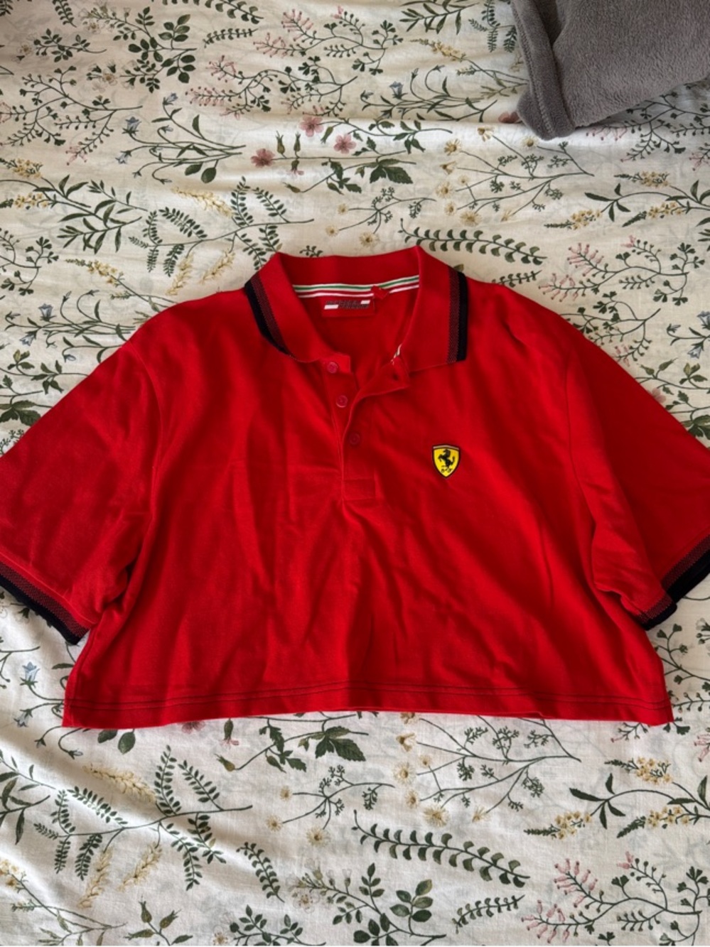 Ferrari Red Polo Crop Top with Black Trim and Shield Patch